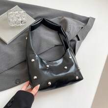 Bolso de mano moderno y versátil para mujer, estilo casual elegante con un toque de alta gama, bolso de hombro estiloso ideal para ir de compras, bolso vintage de alta gama para mujer, nuevo bolso de hombro con remaches para mujer primavera 2026, bolso de mano para ir al trabajo. - Negro - Ver 11