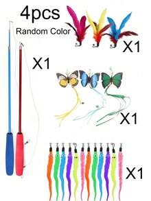 Happy Cat Toy Set, Pet Cat Toy Kit With Colorful Artificial Feathers, Fishing Rod, Caterpillar Bell, Replaceable Head Teaser Wand, Suitable For Indoor And Outdoor Use, Training, Self-Entertainment, Relieving Boredom, (Random Color) - View 9