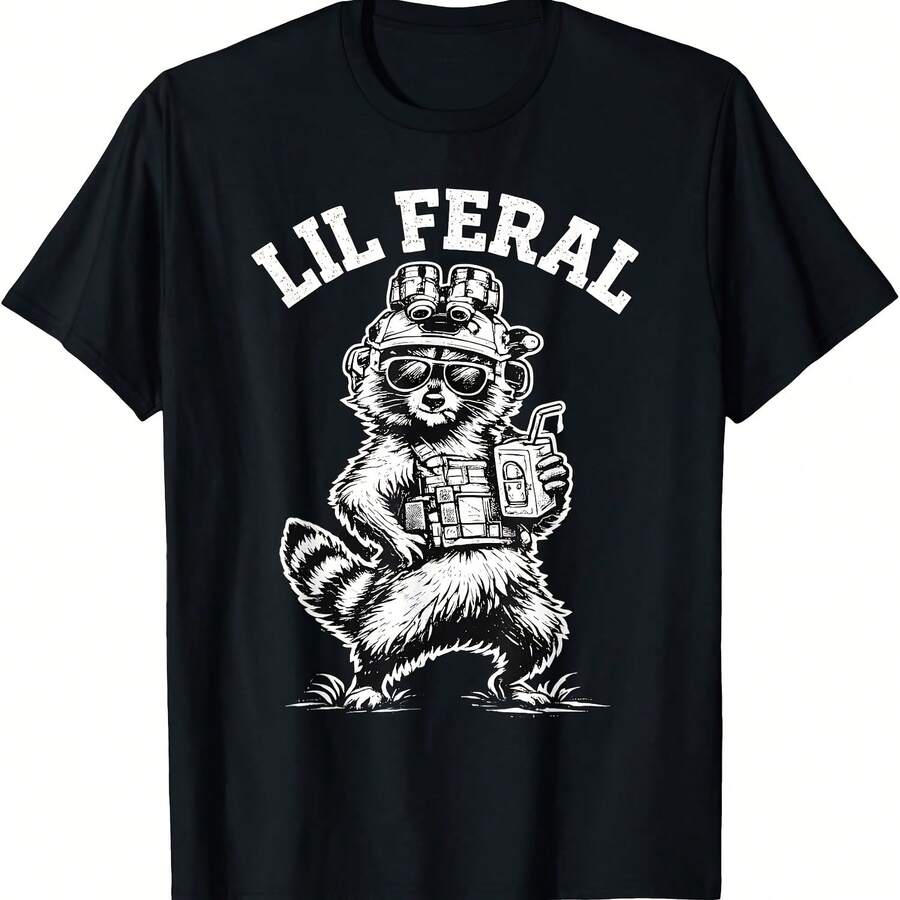Lil Ferals Funny Tactical Raccoon Military Law Enforcement T-Shirt - 黑色 - 查看 1