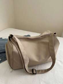 Bolsa deportiva y de yoga de doble hombro para cruce de fronteras, bolsa de viaje de gran capacidad y peso ligero para almacenamiento a corta distancia, bolsa de gimnasio impermeable con separación de húmedo y seco, adecuada para volver a la escuela, viajes, viajes de negocios, accesorios de viaje esenciales, accesorios escolares, cosas de la escuela - Caqui - Ver 5
