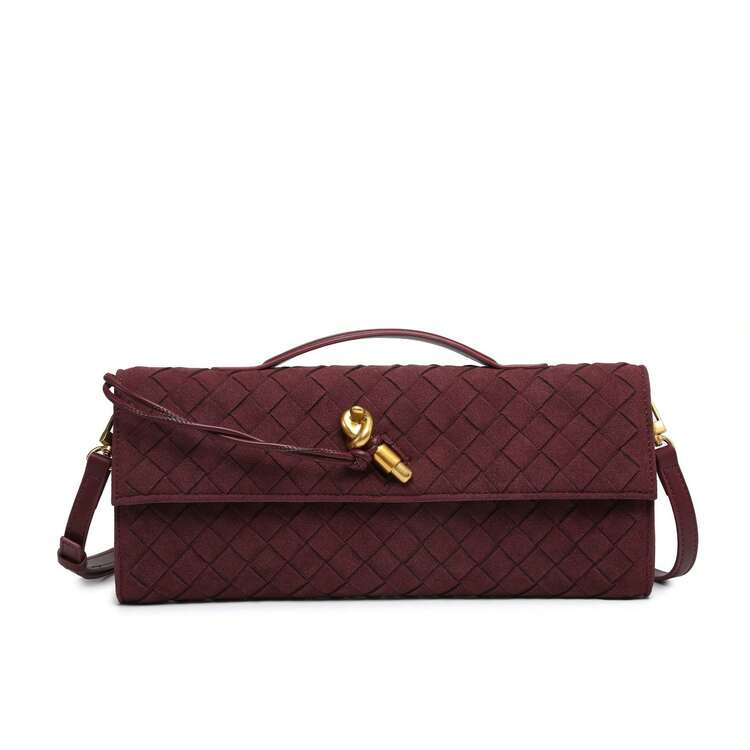 Bolso de mujer de cuero genuino hecho a mano BV Bottega Bang Bang de Andiamo Clutch Campana - Bolso de hombro tejido a mano, clutch de noche, bolso horizontal de alta gama, bolso de hombro y bandolera, a la moda. - Acabado mate - burdeos - Añade 2