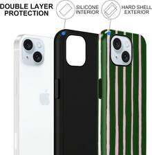 iPhone15 Handyhülle (,), gestreiftes Design, geeignet für Mädchen, schönes rosa-grünes Streifenmuster, Schutzhülle, doppelschichtige stoßfeste weiche farbige Silikon-TPU-Handyhülle, gestreifter Stil. - Weiß 5 - Übersicht 3