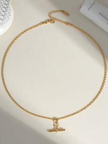 1 pieza Collar colgante de cadena en forma de T de acero inoxidable para mujeres, cadena de clavícula minimalista de lujo, uso versátil diario - Dorado - Ver 3
