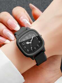 10pcs Men's And Women's Macaron-Style Quartz Watch Set, Featuring A Simple Square Dial Paired With A Silicone Strap, With Clearly Readable Numeric Markers. The Candy-Colored Design Is Fresh And Eye-Catching, Suitable For Students, Daily Wear, And Casual Style In Various Scenarios. - Multicolor - View 8