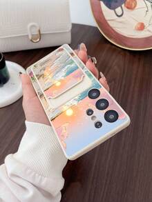 1pc White TPU Phone Case With Sunset Beach Wave Handpainted Pattern, 1pc White Adhesive Card Holder With Sunset Beach Wave Handpainted Pattern, 2-In-1 Set, Healing Fresh Gentle Style, Fashionable Versatile Creative Full-Covered Phone Case, Suitable As Gift For Girlfriend/Boyfriend, Best Friend/Sibling, Wife/Husband, Compatible With Samsung/ Phones, Galaxy S26/S25/S24 Ultra/S24/S23 Ultra/S23 Cases - Multicolor - View 5