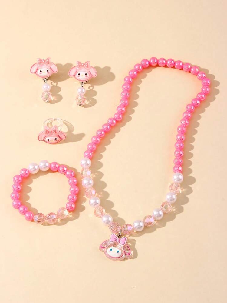 SANRIO 4件組三麗鷗可愛小貓吊飾串珠手鍊手鐲飾品項鍊耳環套組，適合女孩在假期派對、學校、生日禮物佩戴 - 彩色 - 查看 6