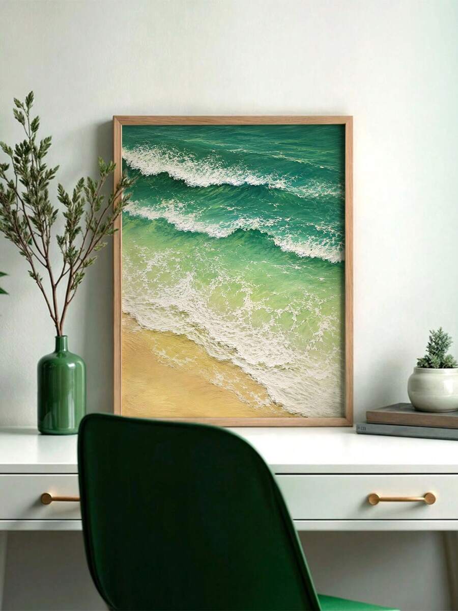 1件海洋波浪紋理帆布壁畫,漸層綠色海岸裝飾畫,現代海灘波浪牆面裝飾,適用於公寓、臥室、浴室、客廳裝飾 - 彩色 - 查看 1