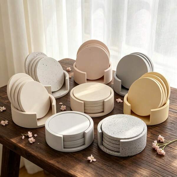 Bộ 5 khuôn silicone làm đế lót ly tròn, khuôn đổ thạch cao, khuôn đất sét, khuôn silicone làm đế lót ly tròn bằng nhựa epoxy DIY, khuôn silicone đổ thạch cao làm đế lót ly, làm thủ công DIY dễ dàng, trang trí nhà cửa
