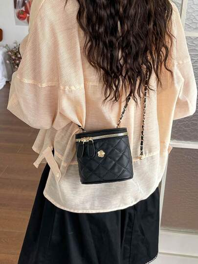 Bolso de mano con cadena de rombos texturizados, mini bolso cruzado tipo caja, bolso de hombro cuadrado de lujo