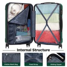 YONSLY 16 Inch Suitcase With Detachable Wheels 360° Combination Lock Double Zipper Soft Rubber Handle Trolley Travel Suitcase For Vacation - 深綠 - 查看 7