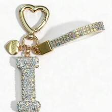 Móc khóa chữ cái A-Z đính đá lấp lánh, khóa hình trái tim vàng với mặt dây chuyền "LOVE YOU" và dây đeo đính đá lấp lánh, phụ kiện trang trí túi xách thanh lịch, món quà tốt nghiệp và sinh nhật hoàn hảo. - trắng - Xem 22