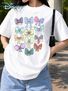 Women's Disney Casual T-Shirt, Featuring A Cute Polka Dot And Bow Minnie Mouse Print, A Sweet And Retro Style, And A Comfortable, Soft, And Skin-Friendly Fabric. Full Of Girlish Charm, It's Perfect For Theme Park Visits And Everyday Casual Wear. - trắng - Xem 1