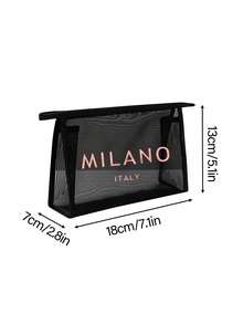 大容量網格肩背包附化妝包功能，飾有玫瑰金「Milano」標誌。這是一款便攜式海灘度假大容量托特包、網格海灘包、便攜式透明網格化妝包和收納包。它是適合男士、女士、情侶日常使用、約會、生日和其他場合的理想購物袋。 - 彩色 - 查看 10
