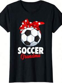 Camisetas casuales para mujer, camiseta de "madre futbolera" para mujer - Camiseta de manga corta con estampado de abuela y fútbol, blusa casual de cuello redondo para verano, primavera y eventos, camiseta para mujer, estilo Y2K, camisetas de moda de verano, conjuntos y tops casuales de streetwear. - Negro - Ver 1