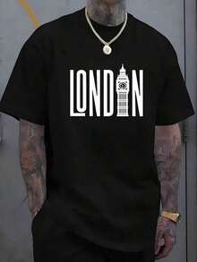 Men's London Print T-Shirt - Black - View 1