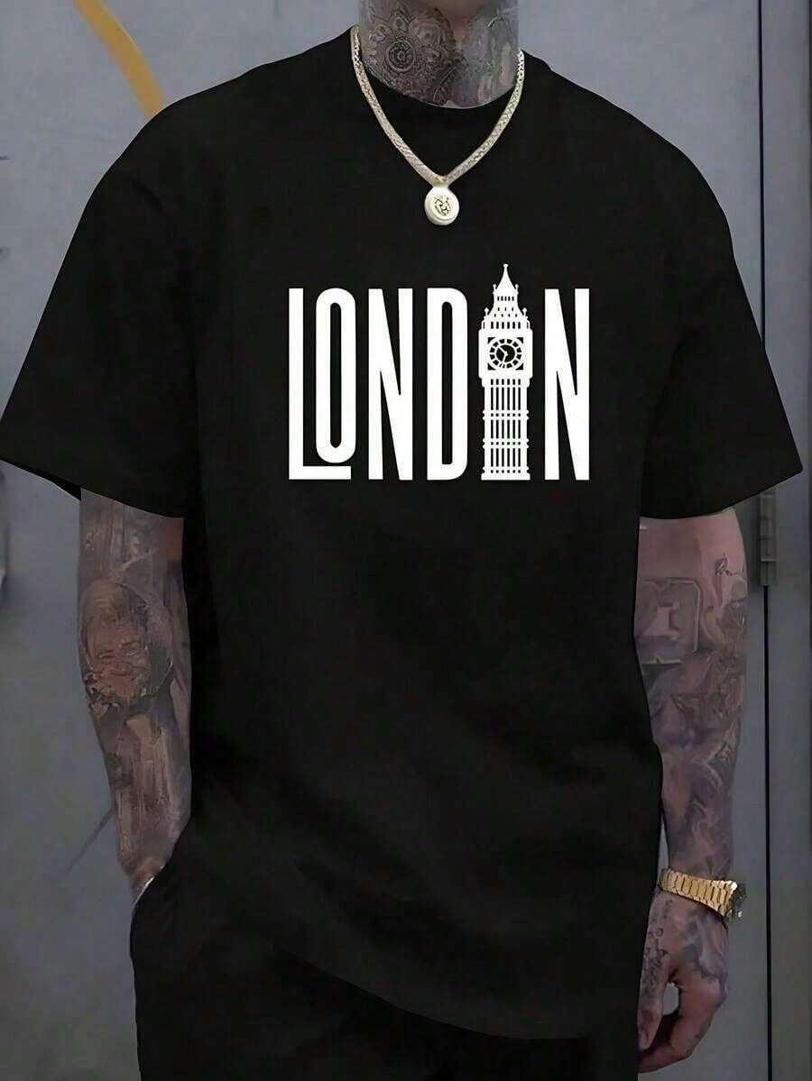 Men's London Print T-Shirt - Black - View 1