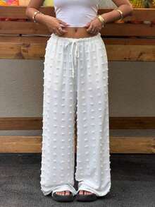 Pantalones anchos de uso diario con cintura con cordón y lunares para mujer - Blanco - Ver 2