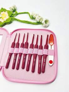 9pcs Ergonomic Red Handle Crochet Hook Set, Covering 2.5mm-6.0mm Common Sizes, Comes With Safety Protective Yarn Scissors, Pink Transparent Window Zipper Storage Bag, Dust-Proof And Portable, Suitable For Crochet Dolls, Shawls, Home Textiles DIY Crafts - Red-handled Crochet Set - View 6