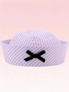 1pc New Bow Tie Nautical Cap, Cute Sun Protection Hat For Women, Summer Outdoor Sailor Hat, Large Head Circumference Beret - Multicolor - View 17