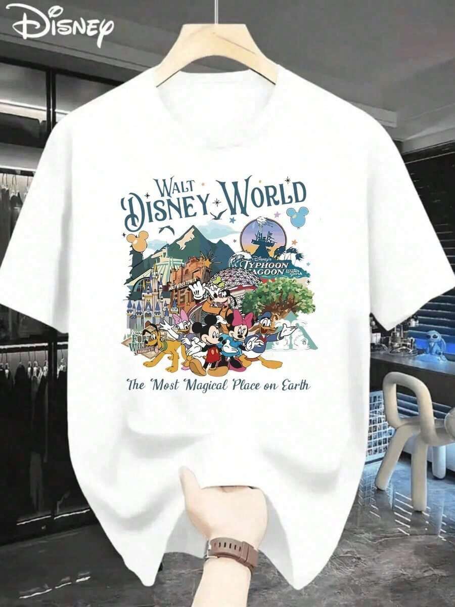 Mickey Mouse, Minnie, Donald Duck, Disney's Classic Cartoon Image, Walt World, Character Cartoon Printed Men's Fashion T-Shirt With Round Neck And Short Sleeve, Casual And Comfortable Shirt, Very Suitable For Home And Outdoor Activities- - trắng - Xem 1
