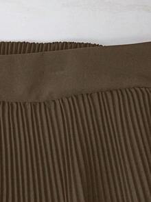 Pantalones cortos/falda plisada de unicolor, de moda versátil y holgada para mujer, para el verano - Café integral - Ver 5