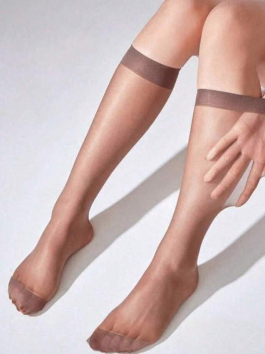 4 đôi tất nữ màu cà phê cao đến bắp chân, tất mỏng, tất bắp chân, thời trang và đa năng, phù hợp sử dụng hàng ngày - Cà phê nâu - Xem 1