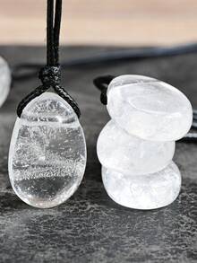 Yumfeel Natural Transparent Crystal Pendant Necklace Unisex - Asymmetrical Water Drop Pendant, Hand Woven. Bohemian Summer Beach Style. Suitable For Daily Wear. Perfect Gift - White - View 7
