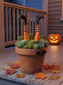 3D Printed Gothic Witch Leg Planter Decoration, Made Of Durable Plastic Material, Suitable For Plant Garden, Lawn, Halloween Atmosphere Decoration, Halloween Party Decoration, Garden Yard Lawn Decoration, Suitable For Halloween Party And Creating Halloween Atmosphere - A - View 4