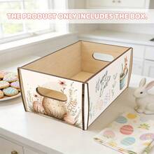 1pc Wooden Easter Bunny Storage Box - Cute Rabbit Illustration Wooden Puzzle Box, Suitable For Spring/Summer Home Decor, Easter Party Decoration, Semi-Open Wooden Frame Box, Perfect Housewarming Gift & Organizer - Multicolor - View 5