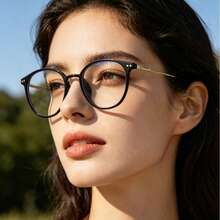 1 Piece Round Eyeglasses For Women, Sleek Black Frame With Clear Lenses, Retro Intellectual Vibe, Versatile For Summer Beach Days, Graduation Season Events, Travel Trips, Vacation Getaways, Camping Adventures, Casual Daily, Outdoor Activities And Everyday Outfits, Perfect Holiday Gift For Women To Elevate Any Occasion Look - 亮黑色 - 查看 4