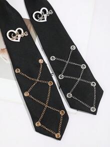 1pc Unisex Fashion Casual Minimalist Heart & Letter Decor Clip-On Tie, Comfortable & Versatile For Daily, School, Date, Outing, Party Wear - Black - View 2