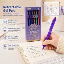 Set de 7 bolígrafos retráctiles ST de colores surtidos, con tinta de secado rápido, adecuados para estudiantes y uso en la oficina - Morado - Ver 4
