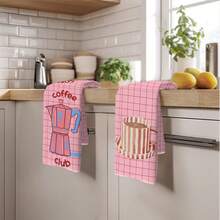2pcs Kitchen Towels, Pink Plaid & Stripe Coffee Themed Print, 40*60cm Absorbent Microfiber Dish Cloths, Hand Towels, Kitchen Decor, Housewarming Gift, Suitable For Kitchen & Bathroom, Great For Homemakers & Family Gatherings, - Pink - View 10
