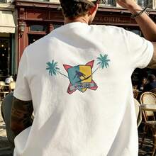 Men's T-Shirt Wave Life Surfing Palm Trees Comfortable And Versatile Outdoor Casual Short Sleeve - White - View 3