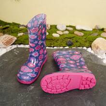 Kids Dinosaur Pattern Mid-Calf Rain Boots, Cute Fashion Companion For Dates - 紫色 - 查看 3