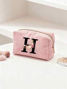 Customized A-Z Letter Corduroy Pencil Case, Customized Initial, Back To School Essential Pencil Bag, Valentine's Day Gift Makeup Bag, Ramadan Gift Choice, Large Capacity Travel Cosmetic Organizer (Smooth Zipper), Fresh And Cool Pink & White Letter Print Design, Lightweight And Foldable, Portable And Easy To Store, Thoughtful Gift For Girlfriend/Bridesmaid, Durable Toiletry Organizer For Home And Travel, Popular Back To School Gift - Multiple Styles - View 36