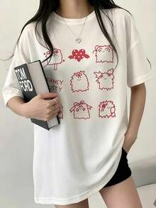 200g 100% Cotton T-Shirt, 2026 Summer Fashion Printed Short-Sleeve T-Shirt, Couple Style, Innerwear, Outerwear, Office Casual Round Neck Short-Sleeve Top - White [Women's Summer Clothing/Fun T-shirt] - View 1