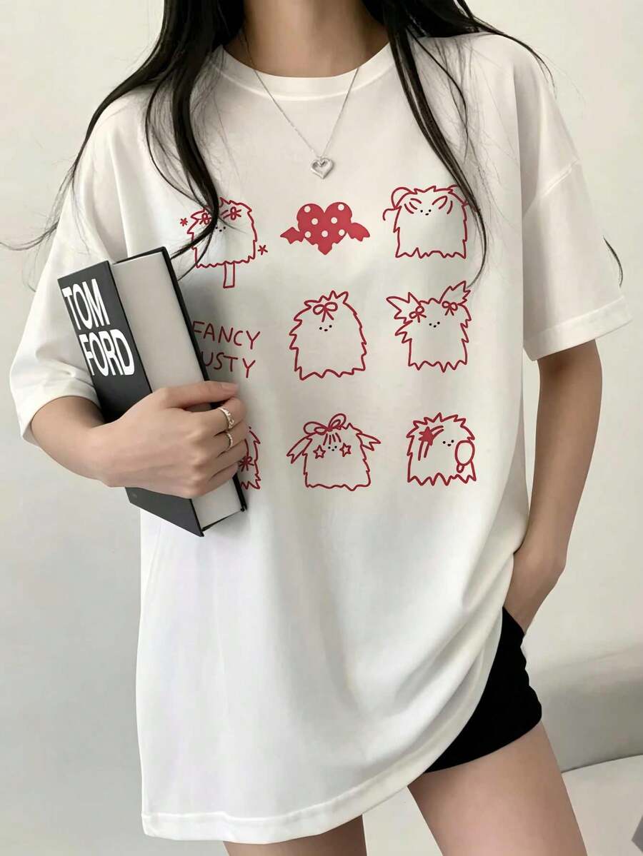 200g 100% Cotton T-Shirt, 2026 Summer Fashion Printed Short-Sleeve T-Shirt, Couple Style, Innerwear, Outerwear, Office Casual Round Neck Short-Sleeve Top - White [Women's Summer Clothing/Fun T-shirt] - View 1