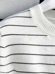 Men's Summer Round Neck Knit Striped Contrast Color Casual Pullover - White - View 4