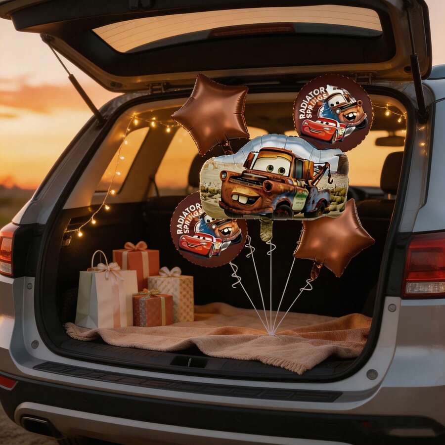Juego de 5 globos de MINISO Cars, globos de dibujos animados de Rayo McQueen y Mate, decoraciones de globos con forma de estrella y redondos para fiestas de cumpleaños, hogar, vacaciones, festivales, reuniones familiares, fondos de fotos, diseño divertido y caprichoso, colorido y duradero, fácil de configurar, perfecto para crear una atmósfera mágica - Ver 1