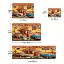 Vintage  Motel & Gas Station Printed Flannel Doormats Bath Rugs N Classic Diner Retro Car Cactus Desert Pattern Non-Slip Floor Mat For Living Room Bedroom Bathroom, 1pc, 2pcs, 3pcs - 45x120cm - 查看 2