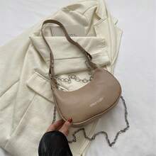 Bolso de mano moderno y versátil para mujer, estilo casual elegante con un toque de alta gama, bolso de hombro estiloso ideal para ir de compras, bolso pequeño de cadena de color sólido, sencillo y elegante para mujer, nueva versión coreana de otoño e invierno 2023, bolso bandolera de un solo hombro, bolso tipo dumpling de moda. - Caqui - Ver 2