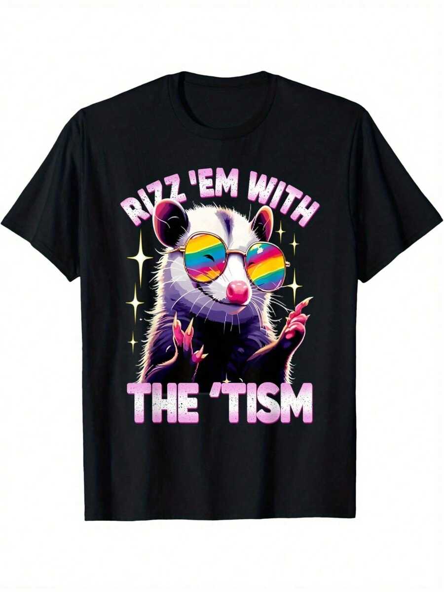 Autism Opossum Funny Rizz Em With The Tism Meme Autistic T-Shirt - Black - View 1