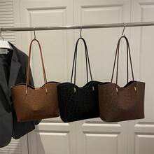 Bolso de mano moderno y versátil para mujer, estilo casual elegante con un toque de alta gama, bolso de hombro estiloso ideal para ir de compras, bolso grande con estampado de leopardo estilo coreano para mujer, nuevo bolso tote vintage 2026, bolso de hombro casual de gran capacidad para ir al trabajo. - marrón - Ver 1