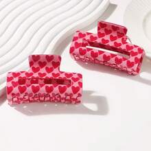 1pc Women's Elegant Pink Heart-Shaped Hair Clip - Non-Slip, Strong Grip, Heart-Shaped Accessory, Hair Claw - Multicolor - View 2