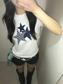 Short Sleeve T-Shirt For Women, Summer Fashion, Versatile, Loose Fitting, Round Neck Top - 白色2 - 查看 3