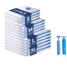 Grup Erik 14件組多尺寸真空收納袋附手動幫浦，衣物枕頭被褥旅行衣櫥省空間收納袋 - 彩色 - 查看 11
