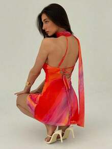 Fashionable Sleeveless Solid Color Dress For Women - Orange - View 3