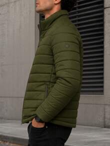 Men's HPC Polo Fleece Puffer Jacket, Warm, Casual, Basic, No Hood, Youthful And Modern Style, Ideal For Winter Or Cold Weather - 軍綠色 - 查看 3