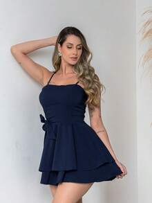 Basic Printed Romper With Padded Cups Duna Premium Sizes P, M, G, And GG - Navy Blue - View 3